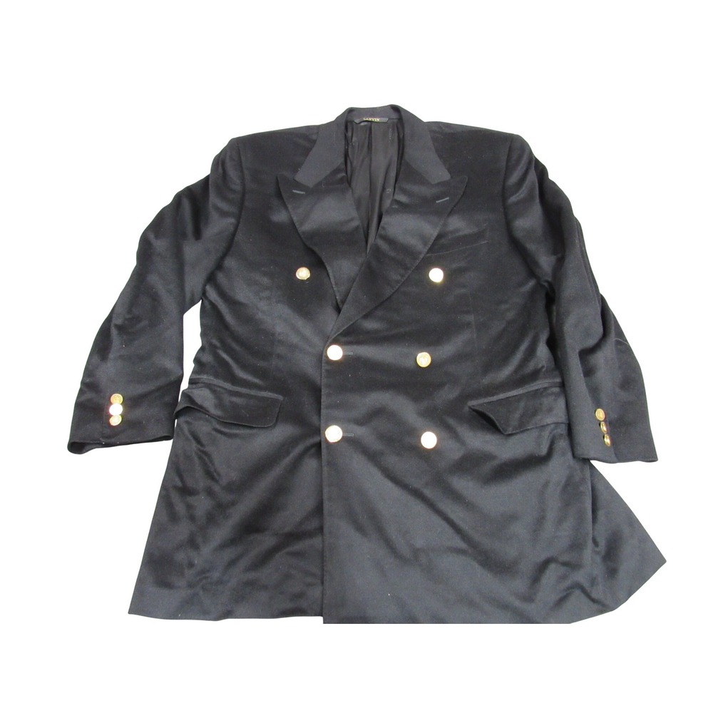 Lanvin Classique Mens 100% Cashmere Double Breasted Blazer Black Gold Button 50R